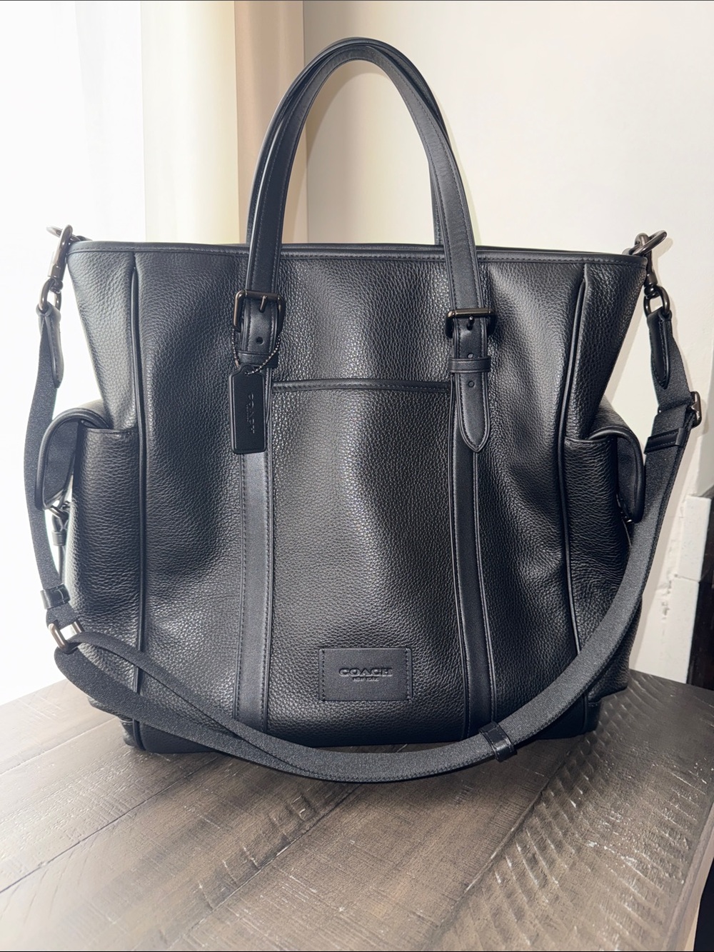 Coach Sprint Tote ~Black Pebbled Leather with Detachable Strap